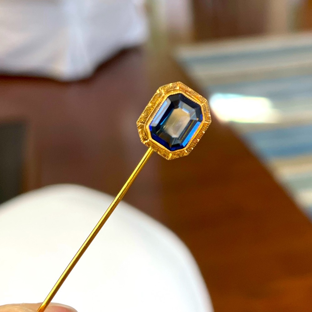 Antique Art Deco Sapphire* Stick Pin in 10k Yellow Gold